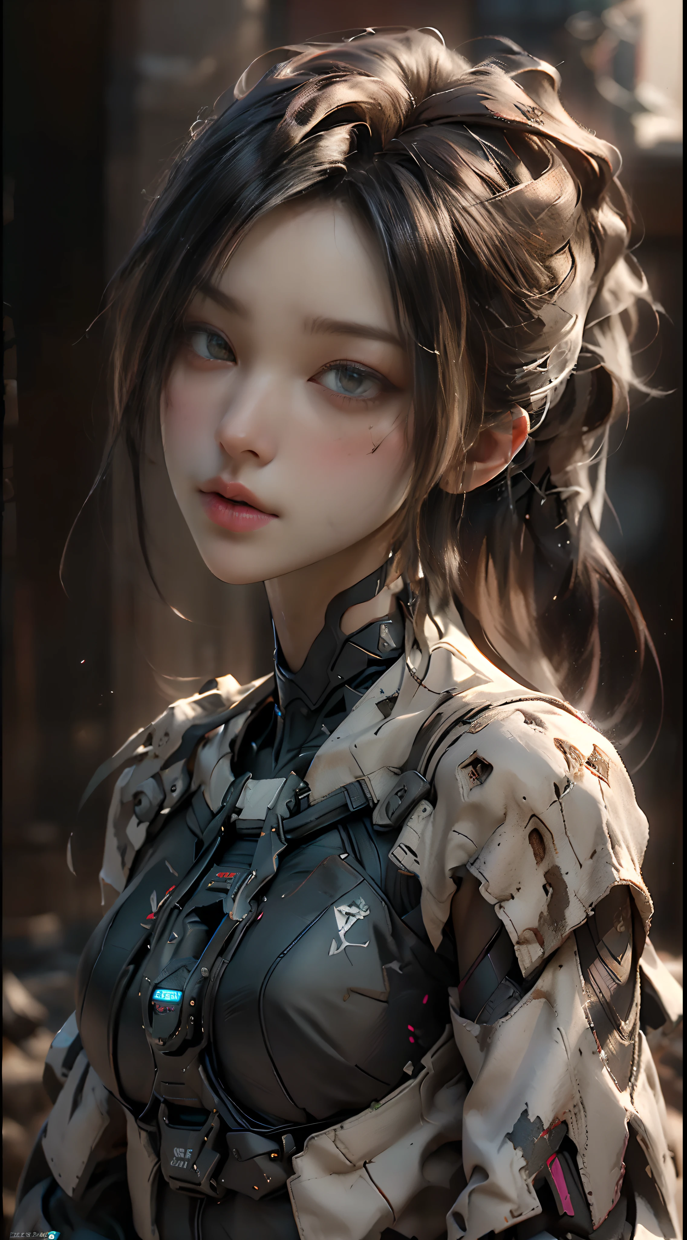 ((top-quality)), ((masterpiece)), (detaileds:1.4), 。.。.3D, Beautiful Cyberpunk Woman Image,nffsw(HighDynamicRange),Ray traching,NVIDIA RTX,Hyper-Resolution,Unreal 5,Sub-surface scattering,PBR Texturing,Postprocess,Anisotropy Filtering,depth of fields,Maximum clarity and sharpness,multi-layer texture,Albedo and specular maps,Surface Shading,Accurate simulation of light-material interactions,perfectly proportions,Octane Rendering,Two-tone lighting,Wide aperture,Low ISO、White Balance、thirds rule、8K Raw、(((place々Clothes are torn)))(((Clothes are tattered)))(((The face is stained with dirt and dust)))