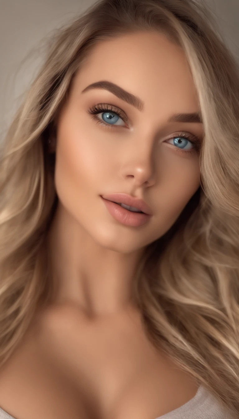 arafed woman fully , sexy girl with blue eyes, ultra realistic, meticulously detailed, portrait sophie mudd, blonde hair and large eyes, selfie of a young woman, bedroom eyes, violet myers, without makeup, natural makeup, looking directly at the camera, face with artgram, subtle makeup, stunning full body shot kneeling on bed, in bedroom, medium to large size bust