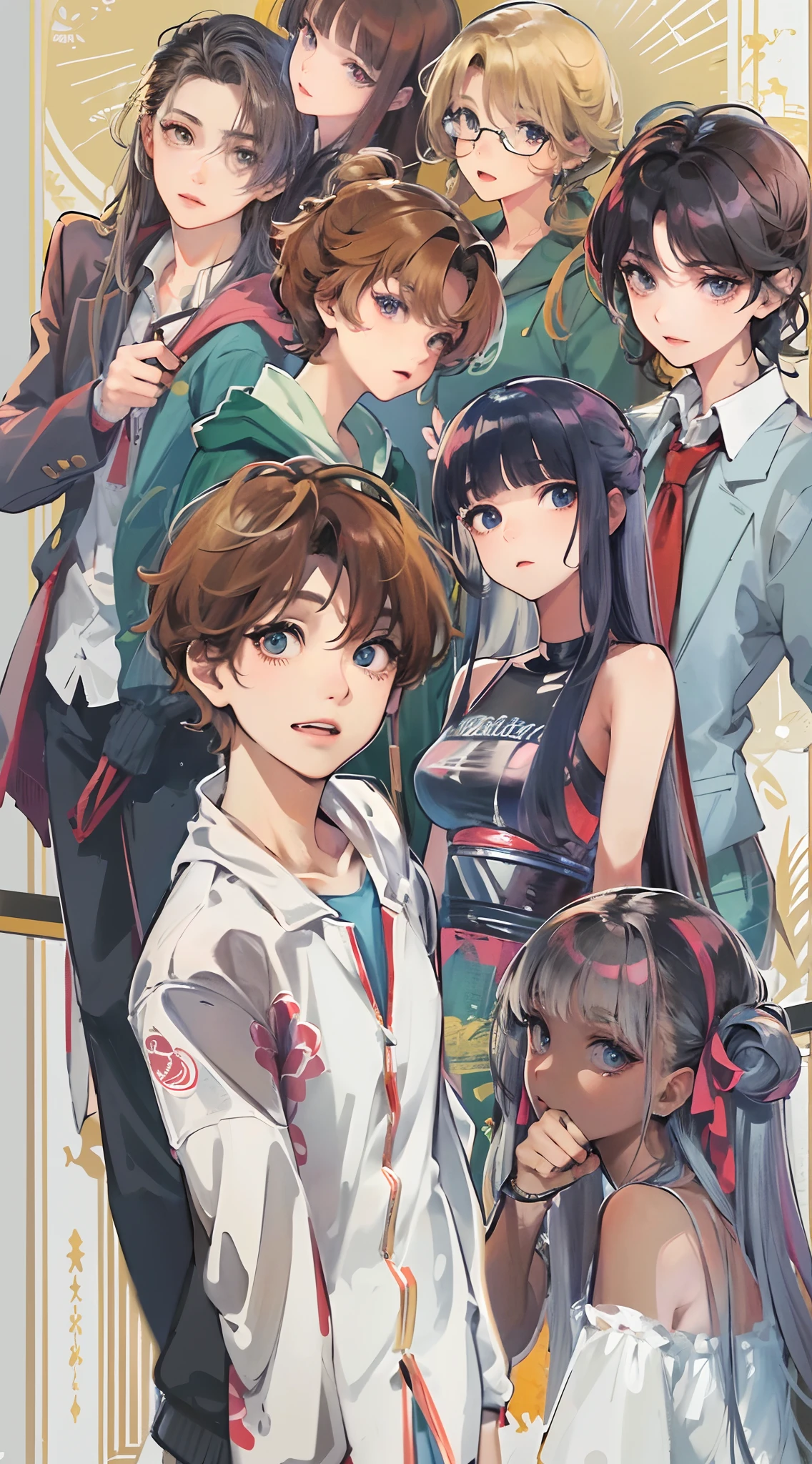 Absurdres masterpiece HDR high quality picture of a scenes from Hana yori dango anime, characters are with detailed face, simple hair design , happy face, different clothes , ((random hair style:1 )) , anime eyes, light skin ,
Different outfits from anime, detailed outfit, nice background, masterpiece scenery