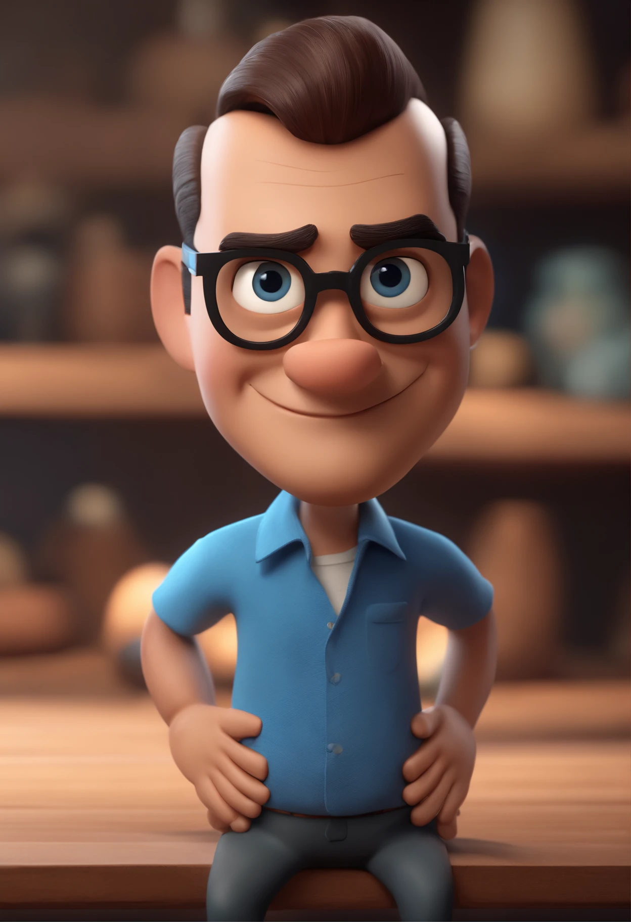 Cartoon character of a man with black glasses and a blue shirt, animation character, Caractere estilizado, animation style rendering, 3D estilizado, Arnold Maya render, 3 d render stylized, toon render keyshot, Personagem 3D, Personagem 3D, 3d rendering stylized, 3 d character render, personagem de desenho animado, Personagem de close up, Pose de personagem, (Estilo Pixar) (master part:1.2) (Bokeh) (best quality) (pele detalhada) (textura detalhada) (8k) (argila) (Cinematic lighting) (foco nítido