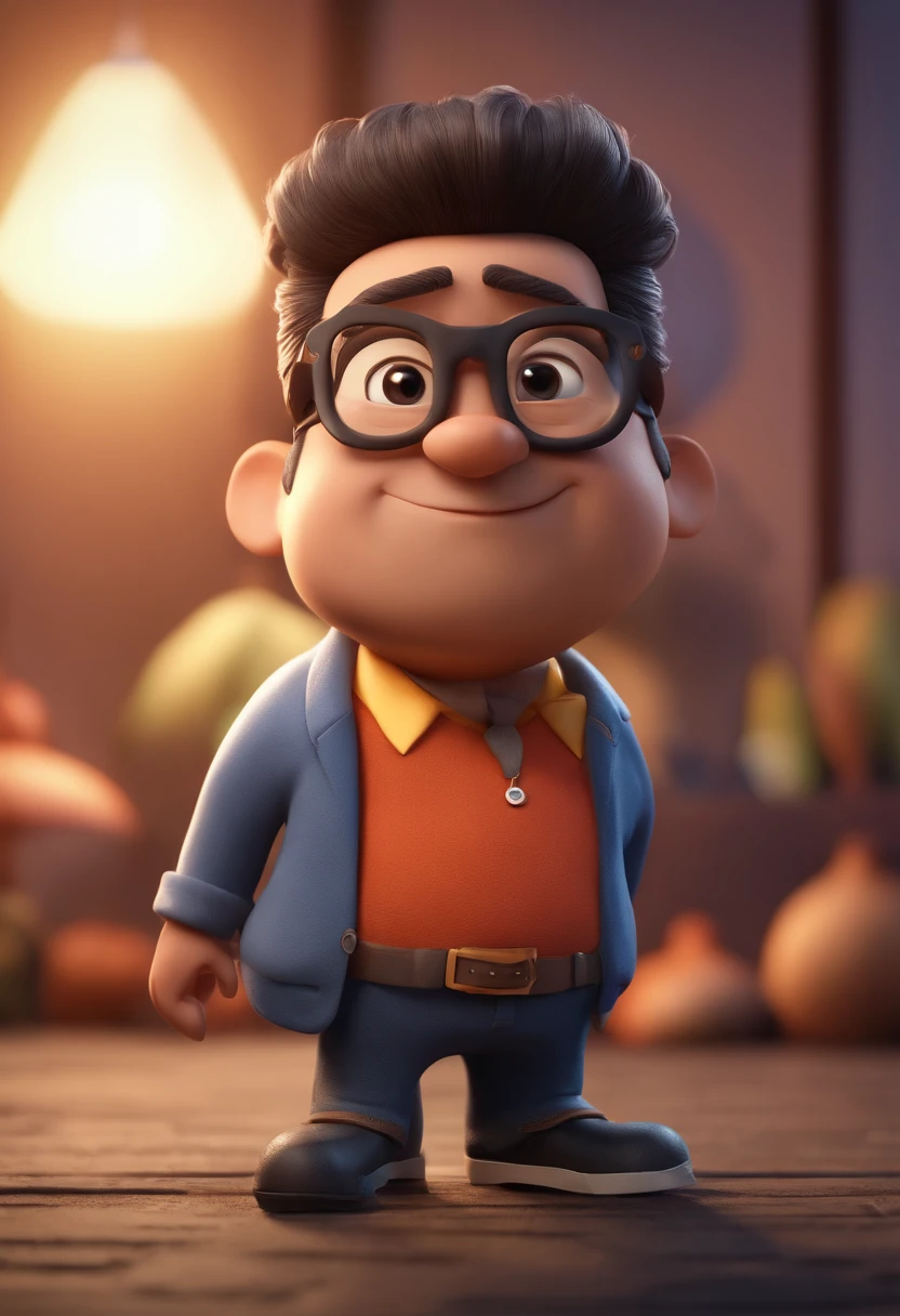 Cartoon character of a man with black glasses and a blue shirt, animation character, Caractere estilizado, animation style rendering, 3D estilizado, Arnold Maya render, 3 d render stylized, toon render keyshot, Personagem 3D, Personagem 3D, 3d rendering stylized, 3 d character render, personagem de desenho animado, Personagem de close up, Pose de personagem,  (Estilo Pixar) (master part:1.2) (Bokeh) (best quality) (pele detalhada) (textura detalhada) (8k) (argila) (Cinematic lighting) (foco nítido