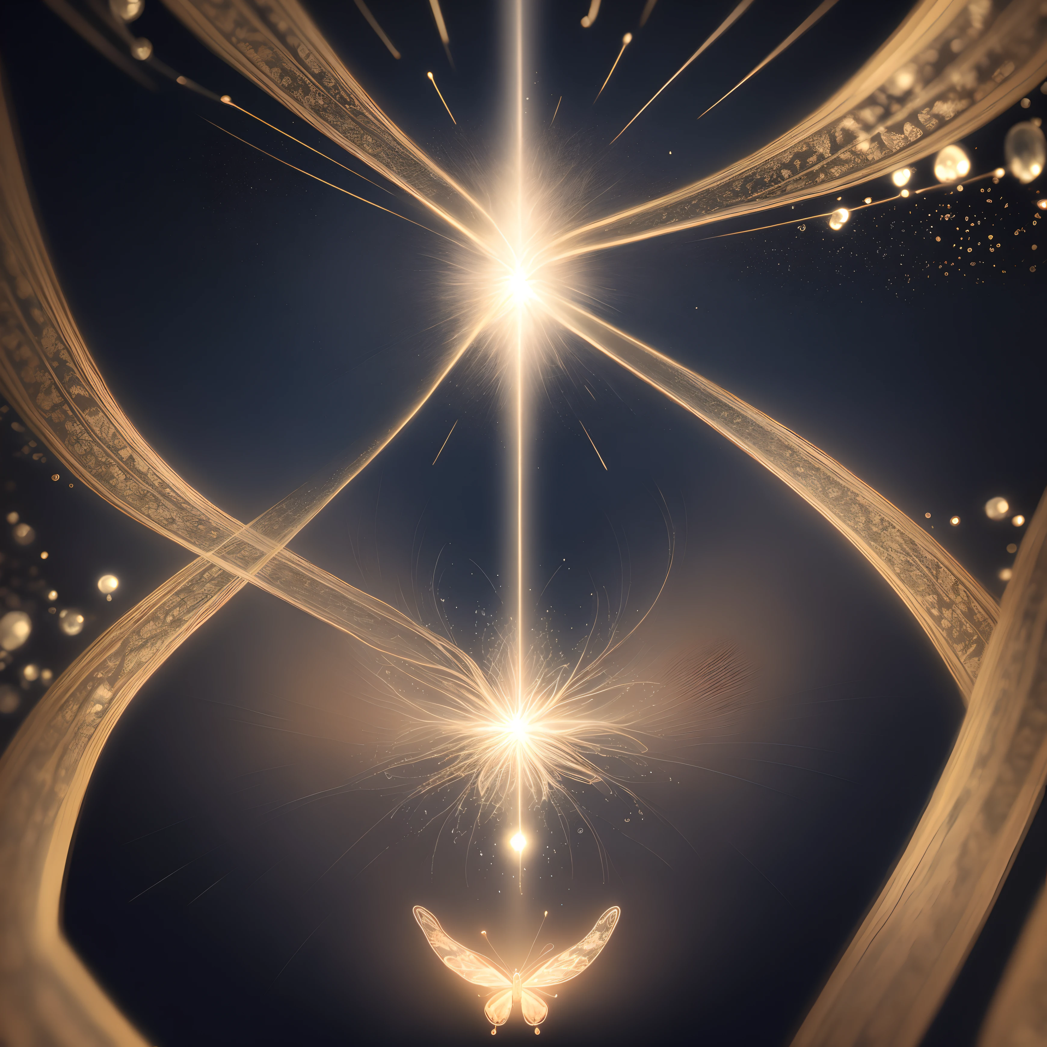 Pure light effect frame，Butterfly starry sky decoration，Floral decoration，Pendant decoration，super transparent，holy rays，Beautiful spectral light，The petals glow，twinkle，deep dark background，Transparent light droplets，reflective light，brightly，Light flows inward，optics，holy rays，Clear focus，miraculously huge breasts，intricate complexity，Surreal，Fantastical，composition，optic，solid black background，Maximalism，There are no characters