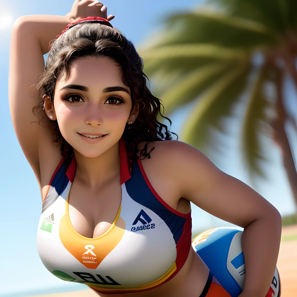 Mulher morena, alegre e jogadora de volei