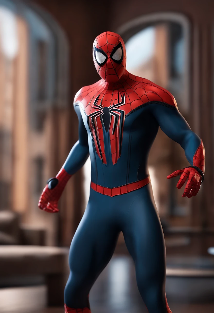 Personagem de desenho animado de um homem usando o traje do spider man, um personagem animado, Caractere estilizado, animation style rendering, 3D estilizado, felipe augusto render, 3 d render stylized, toon render keyshot, Personagem 3D, Personagem 3D, 3d rendering stylized, 3 d character render, personagem de desenho animado, Personagem de close up, Pose de personagem, (Estilo Pixar) (master part:1.2) (Bokeh) (best quality) (pele detalhada) (textura detalhada) (8k) (argila) (Cinematic lighting) (foco nítido,Senta e vaza a parte superior do corpo