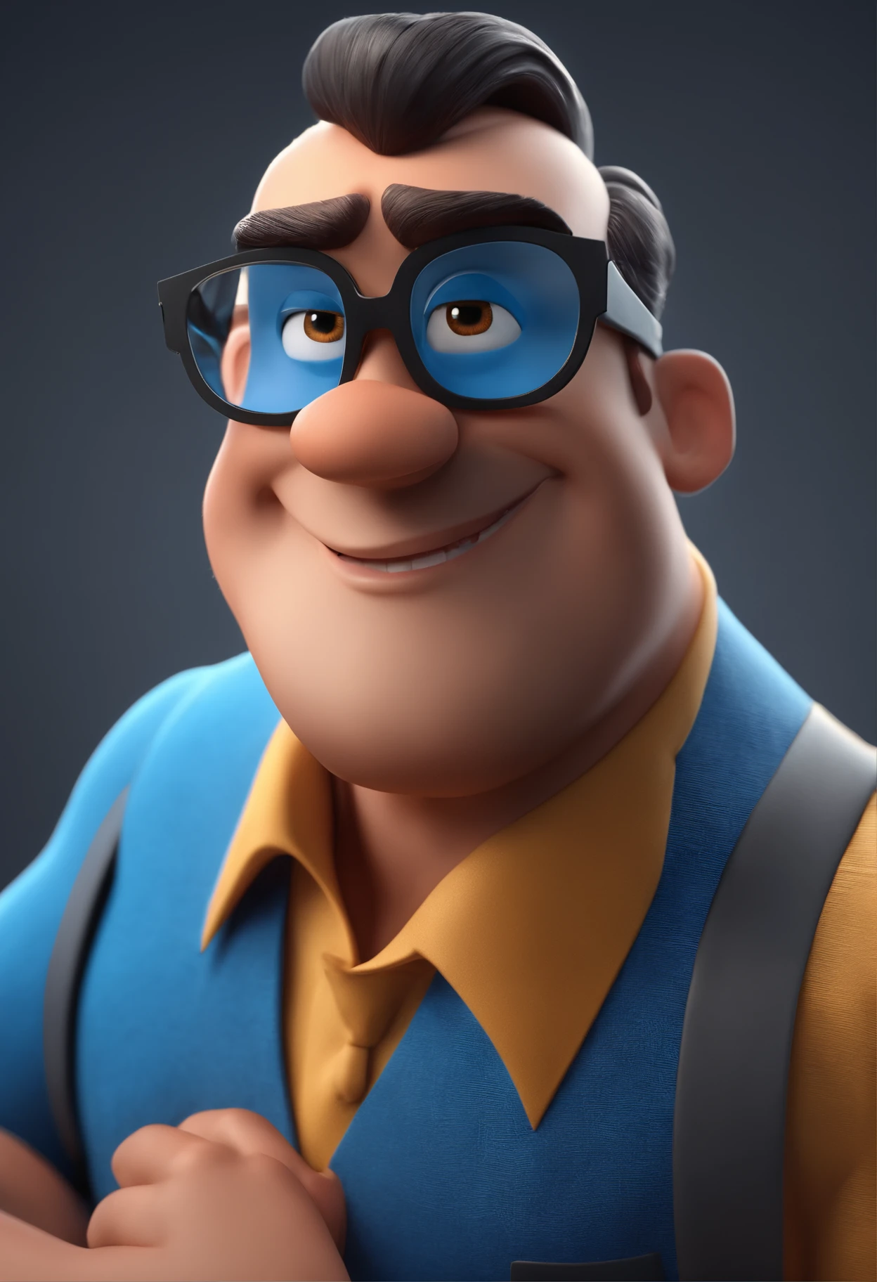 Cartoon character of a man with black glasses and a blue shirt, animation character, Caractere estilizado, animation style rendering, 3D estilizado, Arnold Maya render, 3 d render stylized, toon render keyshot, Personagem 3D, Personagem 3D, 3d rendering stylized, 3 d character render, personagem de desenho animado, Personagem de close up, Pose de personagem, (Estilo Pixar) (master part:1.2) (Bokeh) (best quality) (pele detalhada) (textura detalhada) (8k) (argila) (Cinematic lighting) (foco nítido