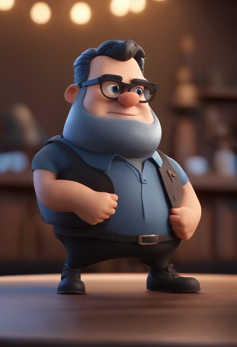 Cartoon character of a man wearing black glasses and a blue shirt, um personagem animado, Caractere estilizado, animation style rendering, 3D estilizado, Arnold Maya render, 3 d render stylized, toon render keyshot, Personagem 3D, Personagem 3D, 3d rendering stylized, 3 d character render, personagem de desenho animado, Personagem de close up, Pose de personagem, (Estilo Pixar) (master part:1.2) (Bokeh) (best quality) (pele detalhada) (textura detalhada) (8k) (argila) (Cinematic lighting) (foco nítido,Senta e vaza a parte superior do corpo