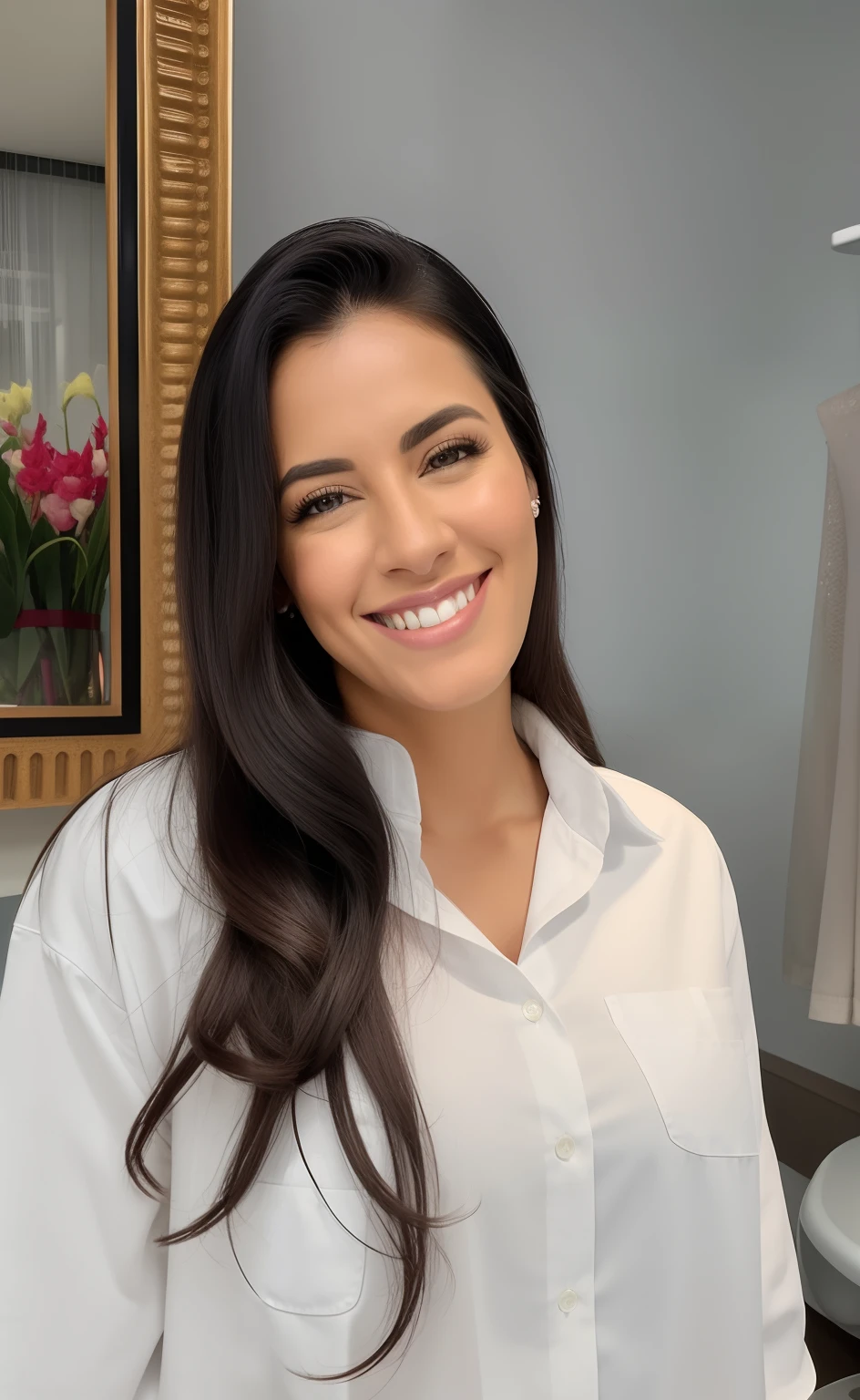 Smiling attractive woman in white shirt standing in a dental office, Alanis Guillen, Lorena Avarez, Karla Ortiz, Magda Torres Gurza, Directed by: Nandor Soldier, fernanda suarez, julia fuentes, Marischa Becker, imagem de perfil, by Amelia Peláez, by Gina Pellón, Valentina Embaralhamento, andrea rocha