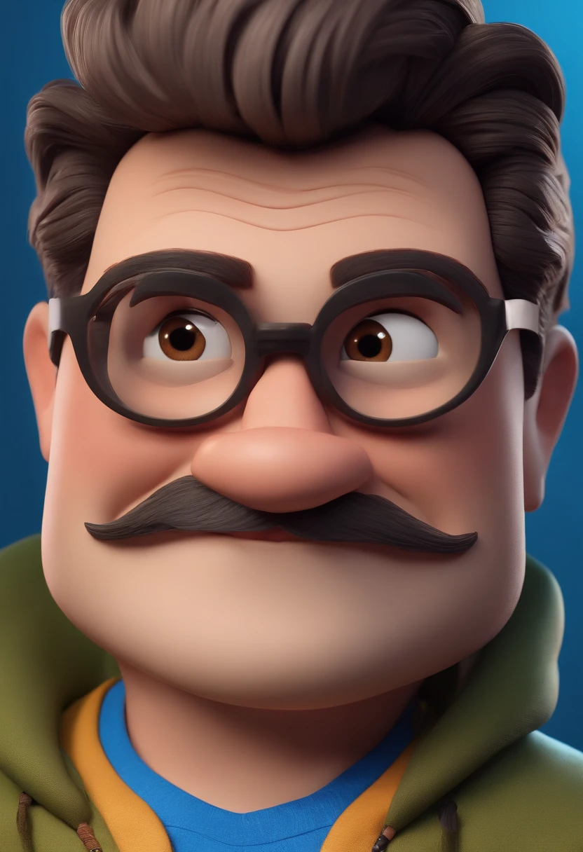 Cartoon character of a man with black glasses and a blue shirt, animation character, Caractere estilizado, animation style rendering, 3D estilizado, Arnold Maya render, 3 d render stylized, toon render keyshot, Personagem 3D, Personagem 3D, 3d rendering stylized, 3 d character render, personagem de desenho animado, Personagem de close up, Pose de personagem, (Estilo Pixar) (master part:1.2) (Bokeh) (best quality) (pele detalhada) (textura detalhada) (8k) (argila) (Cinematic lighting) (foco nítido