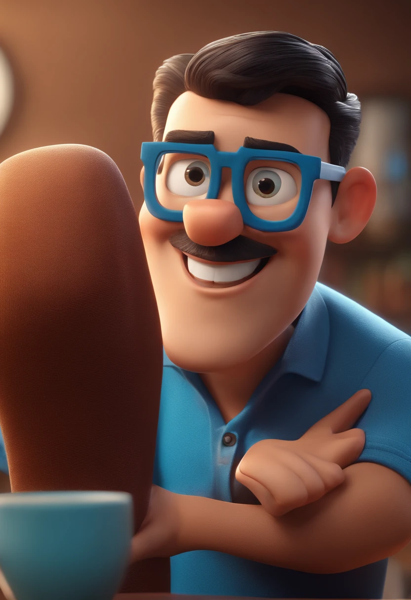 Cartoon character of a man with black glasses and a blue shirt, animation character, Caractere estilizado, animation style rendering, 3D estilizado, Arnold Maya render, 3 d render stylized, toon render keyshot, Personagem 3D, Personagem 3D, 3d rendering stylized, 3 d character render, personagem de desenho animado, Personagem de close up, Pose de personagem, (Estilo Pixar) (master part:1.2) (Bokeh) (best quality) (pele detalhada) (textura detalhada) (8k) (argila) (Cinematic lighting) (foco nítido