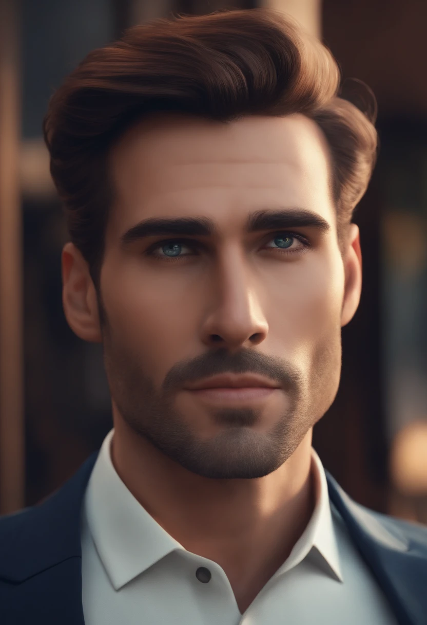 Image of a man for a story in a YouTube video in Pixar format, He's tall, atletic, He's elegant, He is the leader of the company, He's outgoing, cabelo curto quase calvo. Adora tecnologia
