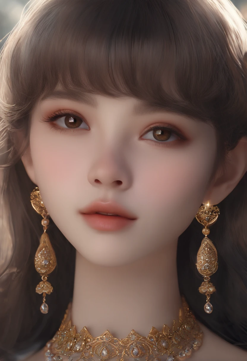 cute, ultra-detailed, illustration, intricate, detailed, extremely detailed, detailed face, soft lighting, soft light, soft focus, perfect face, beautiful, accurate anatomy, overexposure, 8k, 4k, (highres:1.1), best quality, (masterpiece:1.3), 1girl, solo, jewelry, brown eyes, looking at viewer, earrings, grey hair, bangs, choker, closed mouth, portrait, watch, hair ornament, simple background, grey background, long hair, head rest, lips, hair bow, black choker, bow, eyelashes