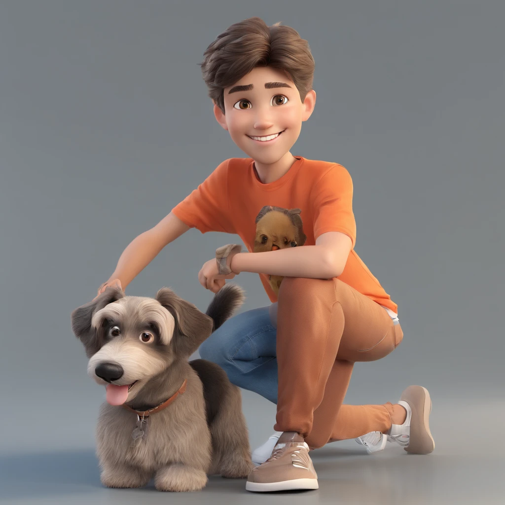Lucas is a smiling -yeld hu boy, com seu fiel amigo, Bolt, o cachorro schnauzer, deitados no jardim