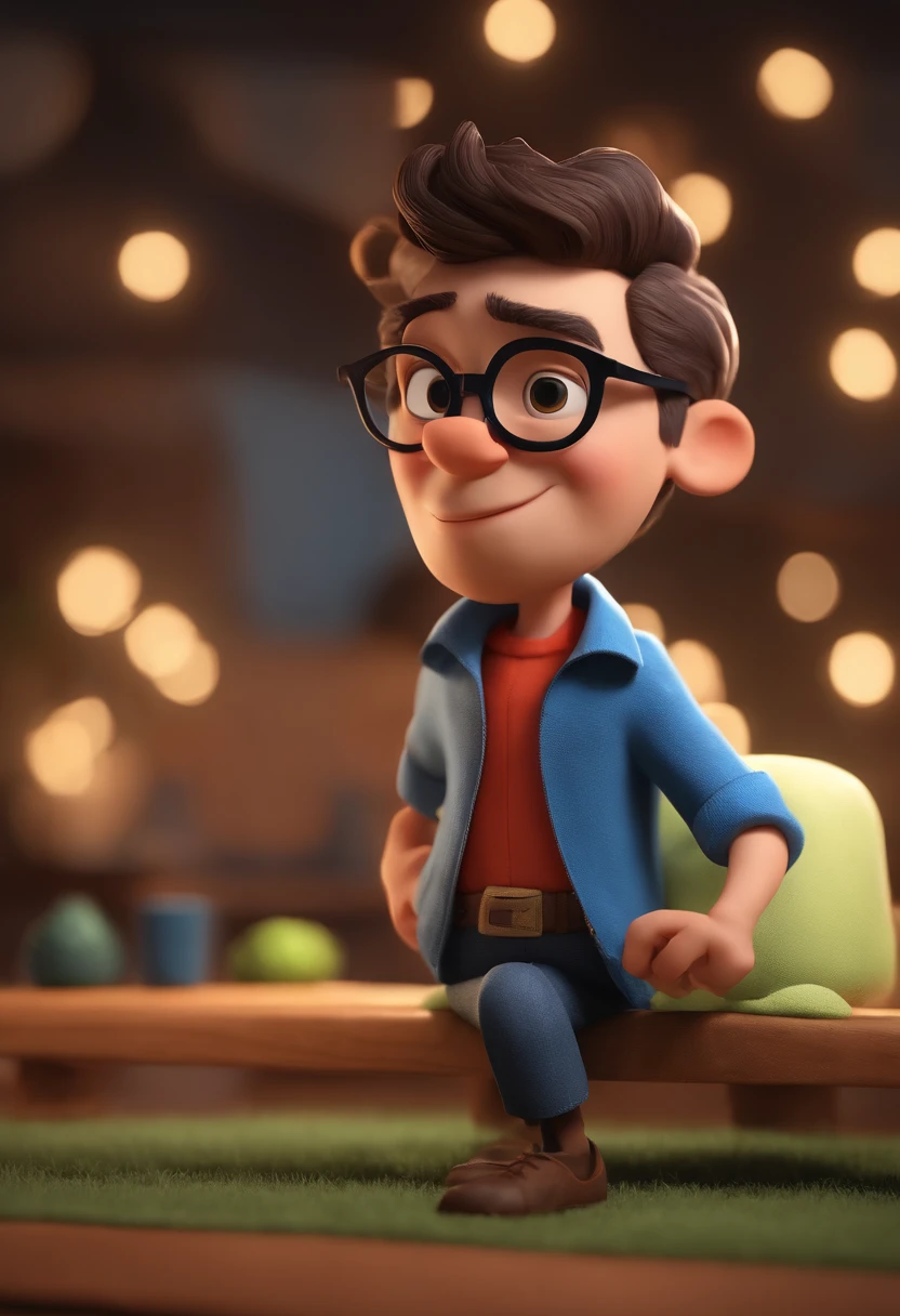 Cartoon character of a man with black glasses and a blue shirt, animation character, Caractere estilizado, animation style rendering, 3D estilizado, Arnold Maya render, 3 d render stylized, toon render keyshot, Personagem 3D, Personagem 3D, 3d rendering stylized, 3 d character render, personagem de desenho animado, Personagem de close up, Pose de personagem, (Estilo Pixar) (master part:1.2) (Bokeh) (best quality) (pele detalhada) (textura detalhada) (8k) (argila) (Cinematic lighting) (foco nítido
