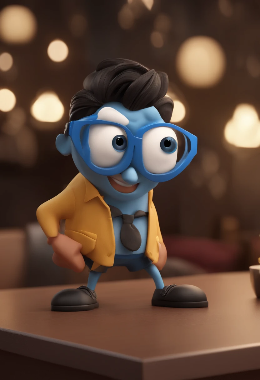 Cartoon character of a man with black glasses and a blue shirt, animation character, Caractere estilizado, animation style rendering, 3D estilizado, Arnold Maya render, 3 d render stylized, toon render keyshot, Personagem 3D, Personagem 3D, 3d rendering stylized, 3 d character render, personagem de desenho animado, Personagem de close up, Pose de personagem, (Estilo Pixar) (master part:1.2) (Bokeh) (best quality) (pele detalhada) (textura detalhada) (8k) (argila) (Cinematic lighting) (foco nítido