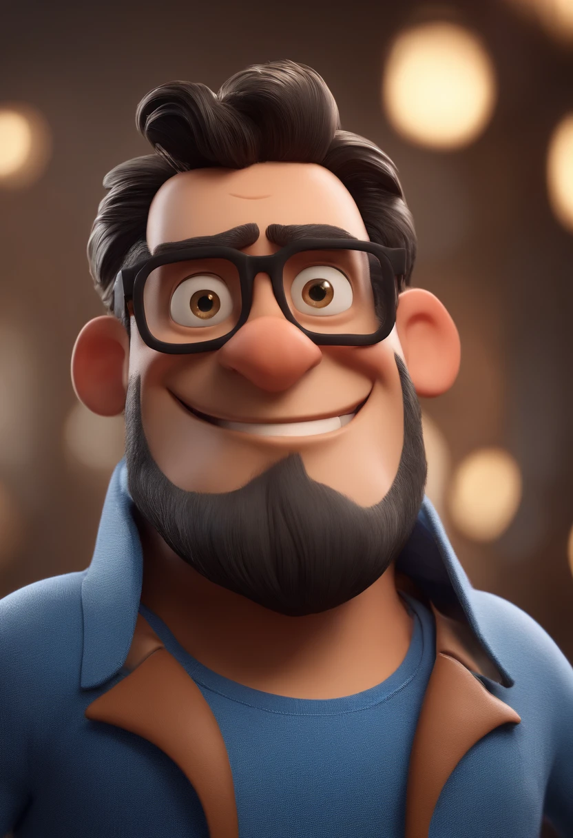 Cartoon character of a man with black glasses and a blue shirt, animation character, Caractere estilizado, animation style rendering, 3D estilizado, Arnold Maya render, 3 d render stylized, toon render keyshot, Personagem 3D, Personagem 3D, 3d rendering stylized, 3 d character render, personagem de desenho animado, Personagem de close up, Pose de personagem, (Estilo Pixar) (master part:1.2) (Bokeh) (best quality) (pele detalhada) (textura detalhada) (8k) (argila) (Cinematic lighting) (foco nítido