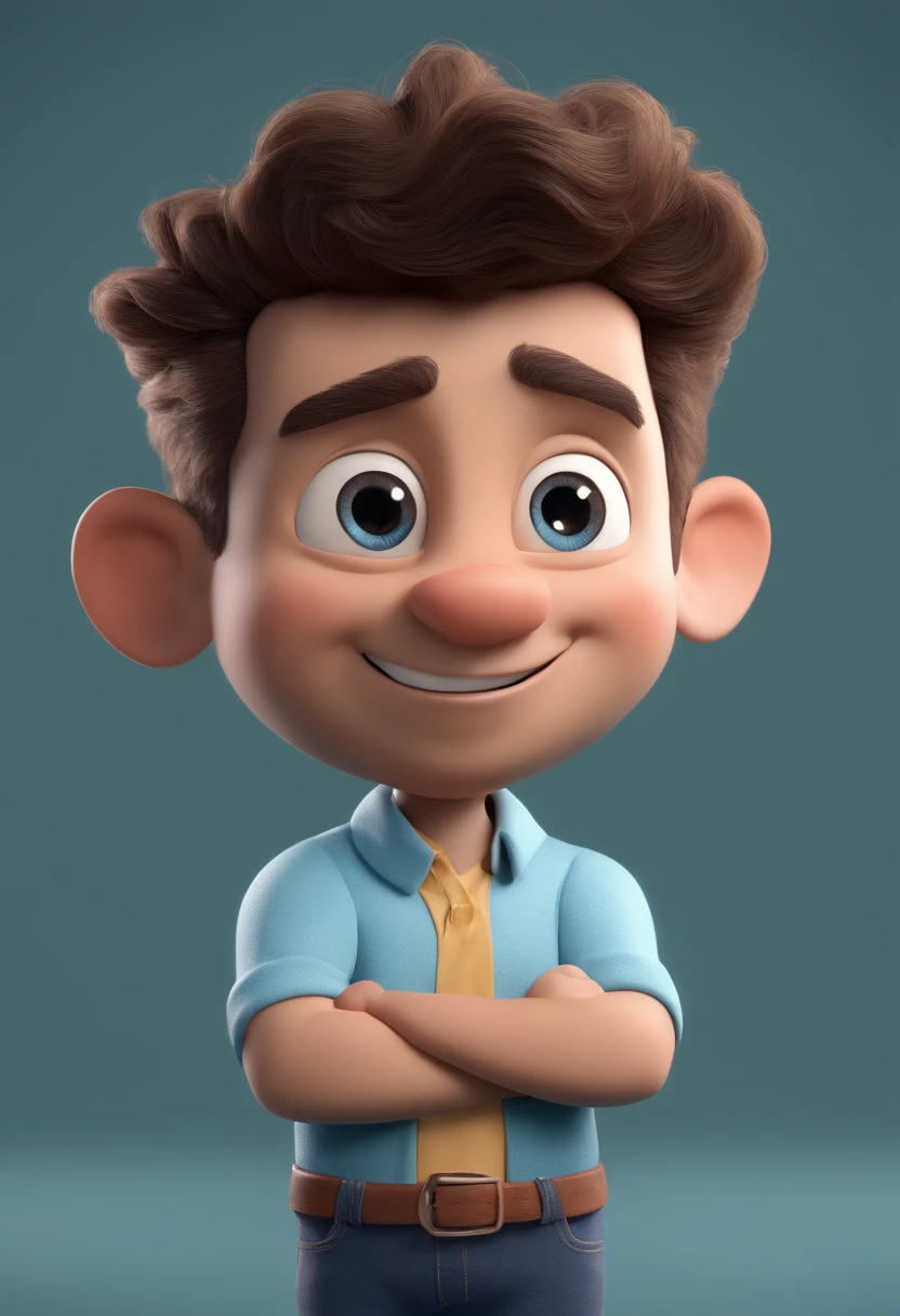 Cartoon character of a man without glasses, cabelo castanho claro e uma camisa azul, animation character, Caractere estilizado, animation style rendering, 3D estilizado, Arnold Maya render, 3 d render stylized, toon render keyshot, Personagem 3D, Personagem 3D, 3d rendering stylized, 3 d character render, personagem de desenho animado, Personagem de close up, Pose de personagem, (Estilo Pixar) (master part:1.2) (Bokeh) (best quality) (pele detalhada) (textura detalhada) (8k) (argila) (Cinematic lighting) (foco nítido