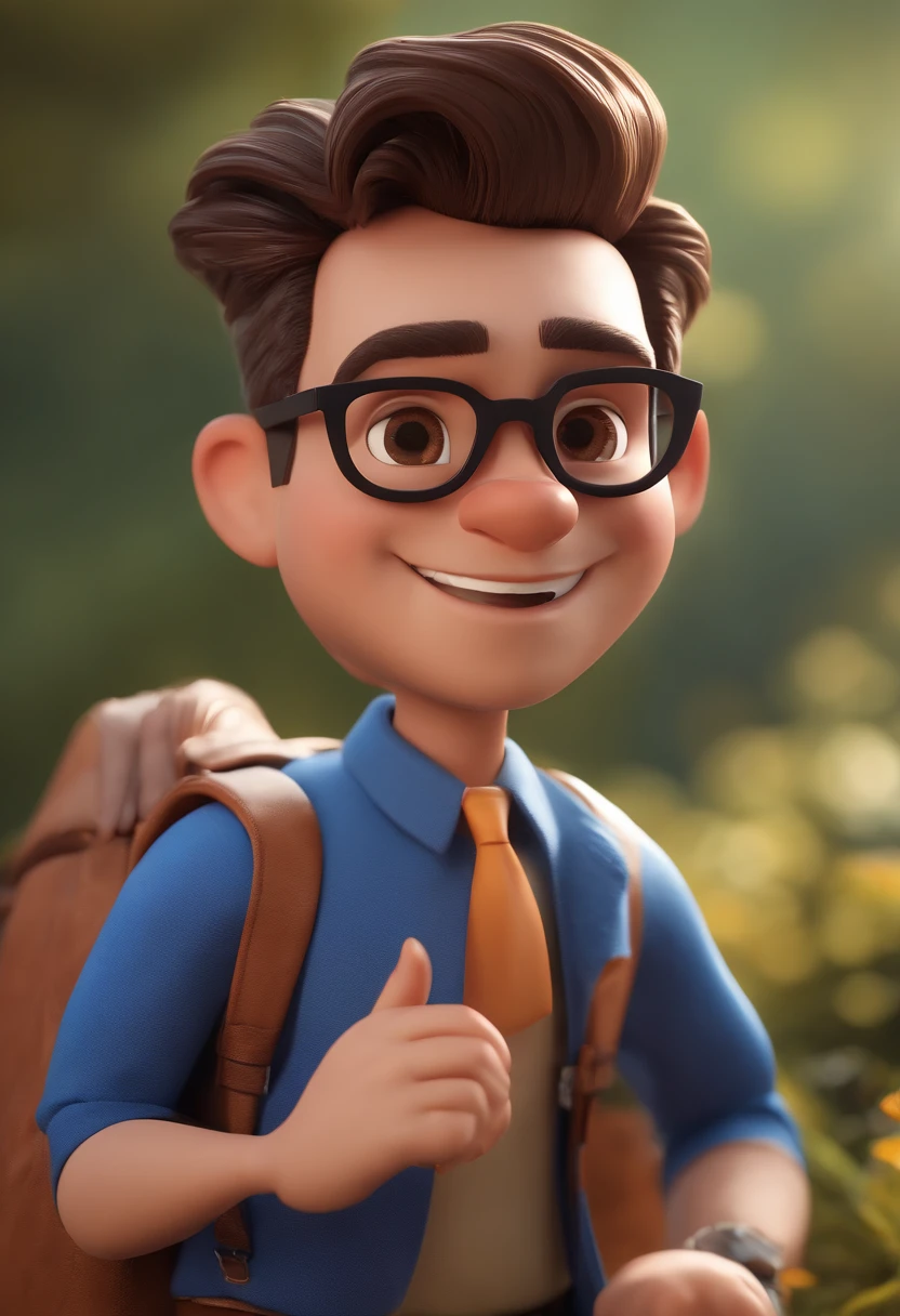 Cartoon character of a man with black glasses and a blue shirt, animation character, Caractere estilizado, animation style rendering, 3D estilizado, Arnold Maya render, 3 d render stylized, toon render keyshot, Personagem 3D, Personagem 3D, 3d rendering stylized, 3 d character render, personagem de desenho animado, Personagem de close up, Pose de personagem,  (Estilo Pixar) (master part:1.2) (Bokeh) (best quality) (pele detalhada) (textura detalhada) (8k) (argila) (Cinematic lighting) (foco nítido