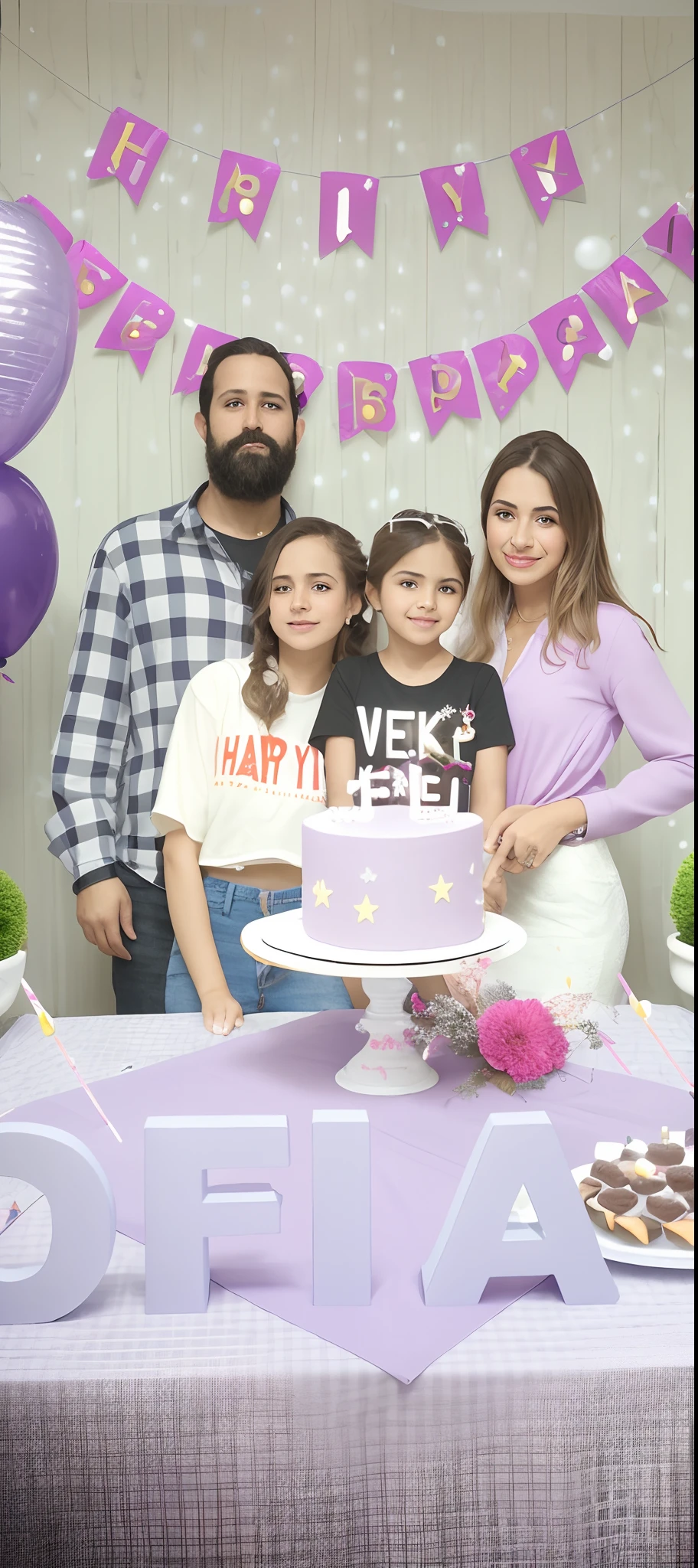 There's a group of people standing around a cake on a table, celebrating a birthday, Purple themed, Detalhes adicionais, garotada, birthday party, imagem de perfil, at a birthday party, foto de perfil, happy birthday, Directed by: Juliette Wytsman, bolo, foto do perfil, cabrito, tema de cor violeta, Kerlee, taken in the early 2020s, celebration