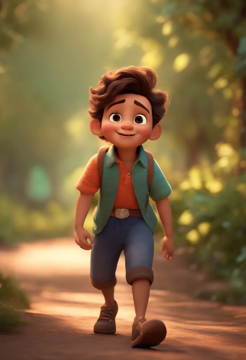 Image of a boy for a story in a YouTube video in Pixar format, He's the little allabester, He's the class leader, He's outgoing, Playful and gets up for a lot of things, cabelo curto