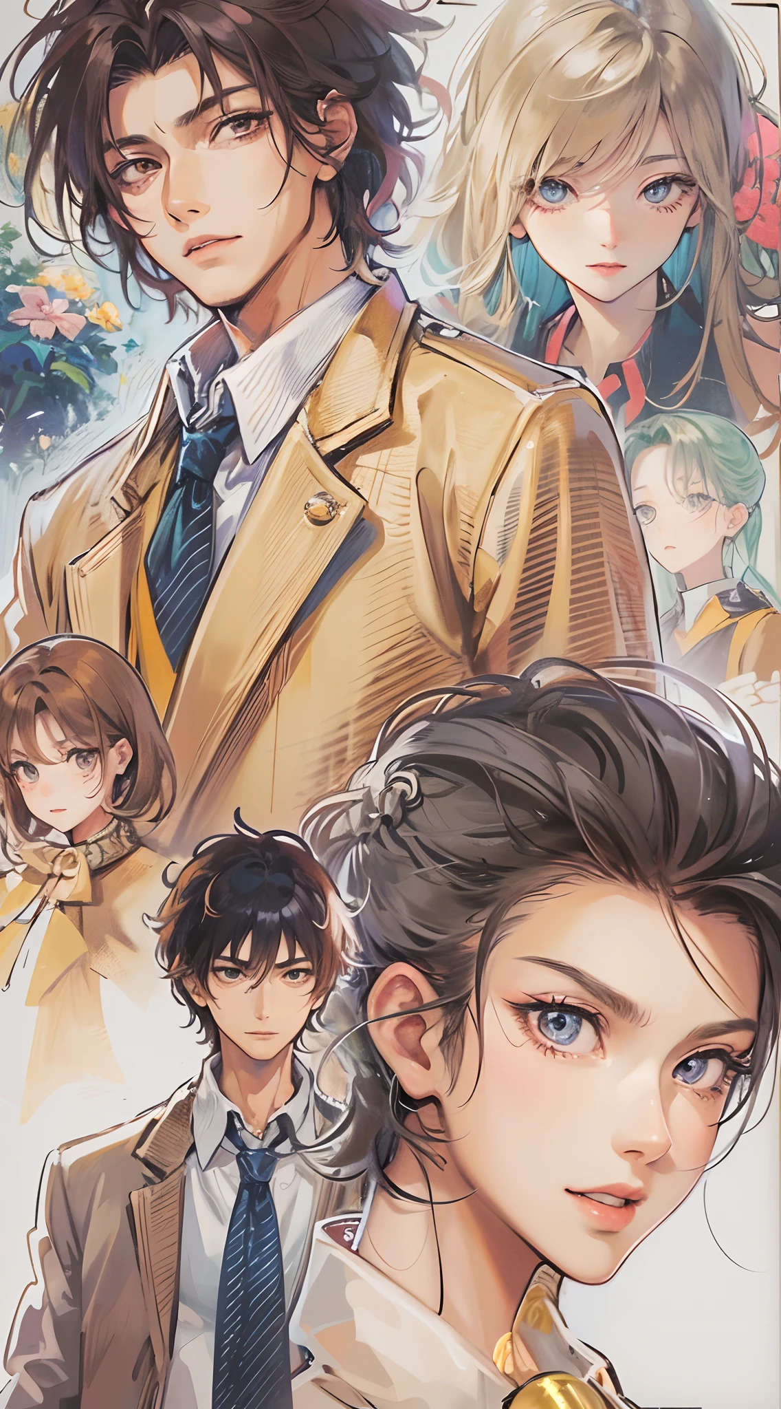 Absurdres masterpiece HDR high quality picture of a scenes from Hana yori dango anime, character is with detailed face, simple hair design , happy face, different clothes , ((random hair style:1 )) , anime eyes, light skin ,
Different outfits from anime, detailed outfit, nice background, masterpiece scenery