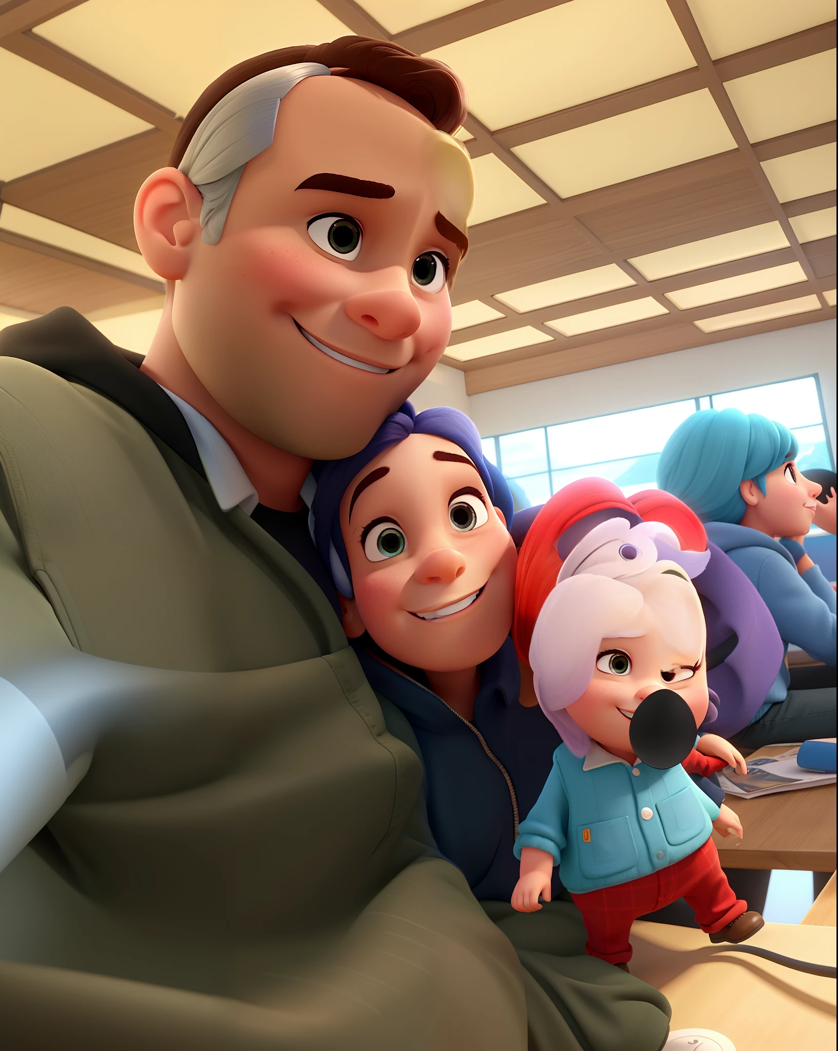 Um homem e uma menina estilo Disney pixar, alta qualidade, melhor qualidade.