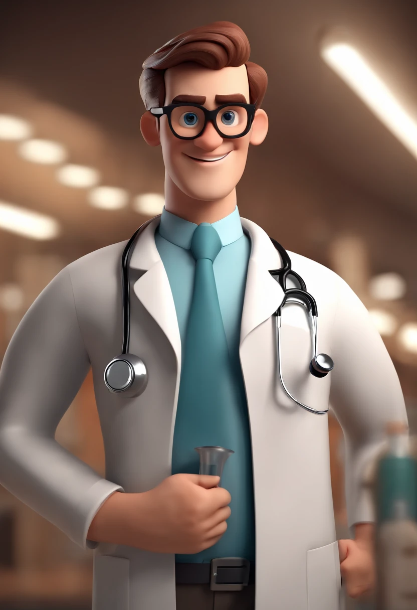 Cartoon character of a doctor man and a doctor woman wearing lab coat and stethoscope , um personagem animado, Caractere estilizado, animation style rendering, 3D estilizado, , 3 d render stylized, toon render keyshot, Personagem 3D, Personagem 3D, 3d rendering stylized, 3 d character render, personagem de desenho animado, Personagem de close up, Pose de personagem, (Estilo Pixar) (Bokeh) (best quality) (pele detalhada) (textura detalhada) (8k) (argila) (Cinematic lighting) (foco nítido，Senta e vaza a parte superior do corpo