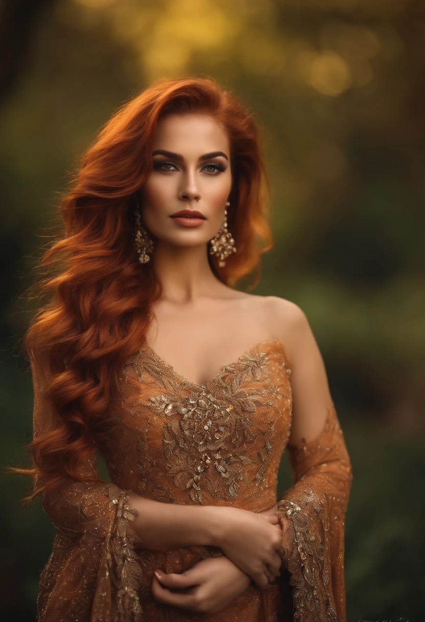 Mulher ruiva sem roupa sentada