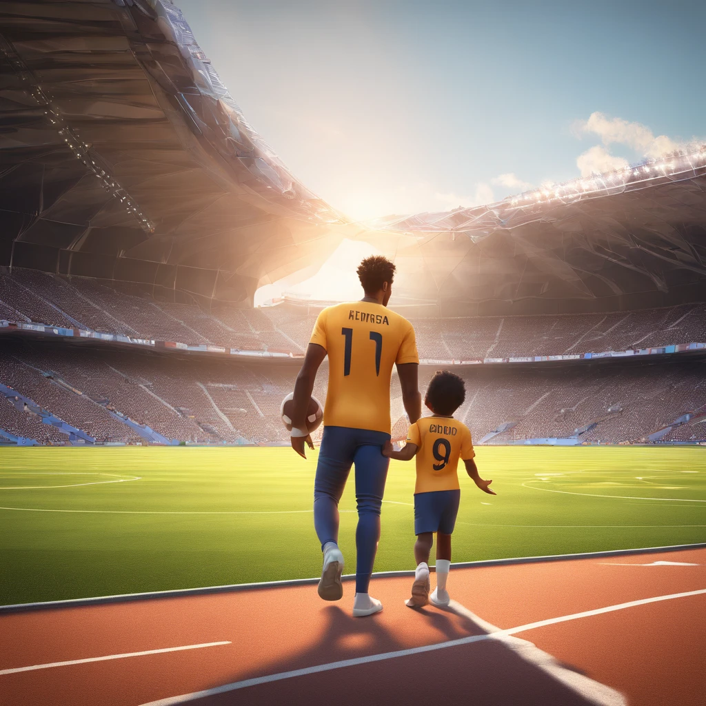 Claudio Vieira strolling with his son on the football field of Atlético Mineiro