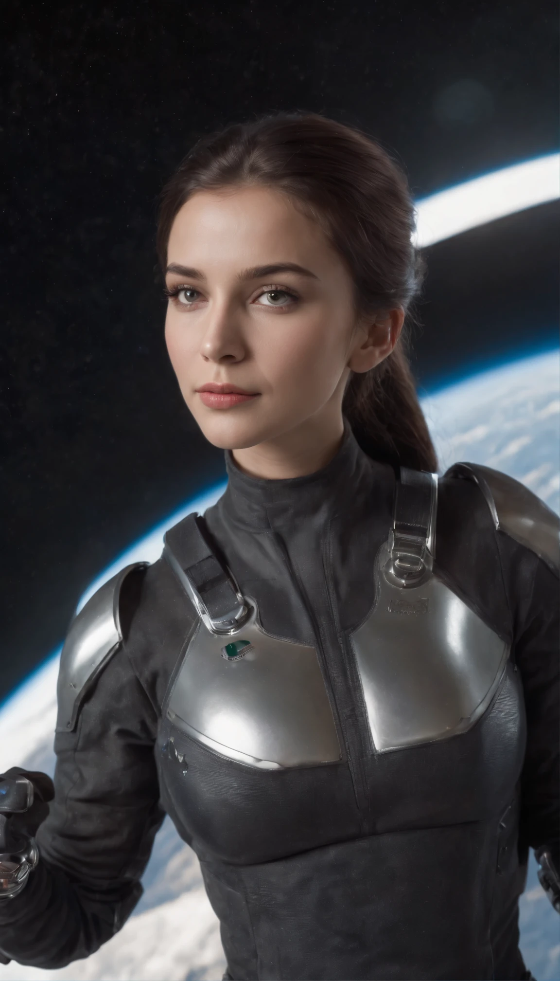 Superrealista, obra prima, melhor qualidade, Grande angular hiper-detalhada, melhor qualidade, 8k, natural lightting, soft lighting, luz solar, ( Foto de corpo inteiro de 1 menina bonita,Vista Trimestral,in the cockpit of the spacecraft, somente, olhos bonitos, cabelo preto liso longo, Using detailed liquid metal full-body armor , shiny core, brilhante:1.3).(Futuristic space station in the background:1.4) HDR (High Dymanic Range), Maximum clarity and sharpness, Texturas multicamadas, fotorrealista, hiper realista, Hiperdetallado, analogue style, soft lighting, Dispersion of the subsoil, realista, sombra pesada, obra prima, melhor qualidade, Ultra realista, 8k, proportion Aurea, intrincado, High detail, cinematic movie photograph, Foco suave, ,GH3A,LUN4
