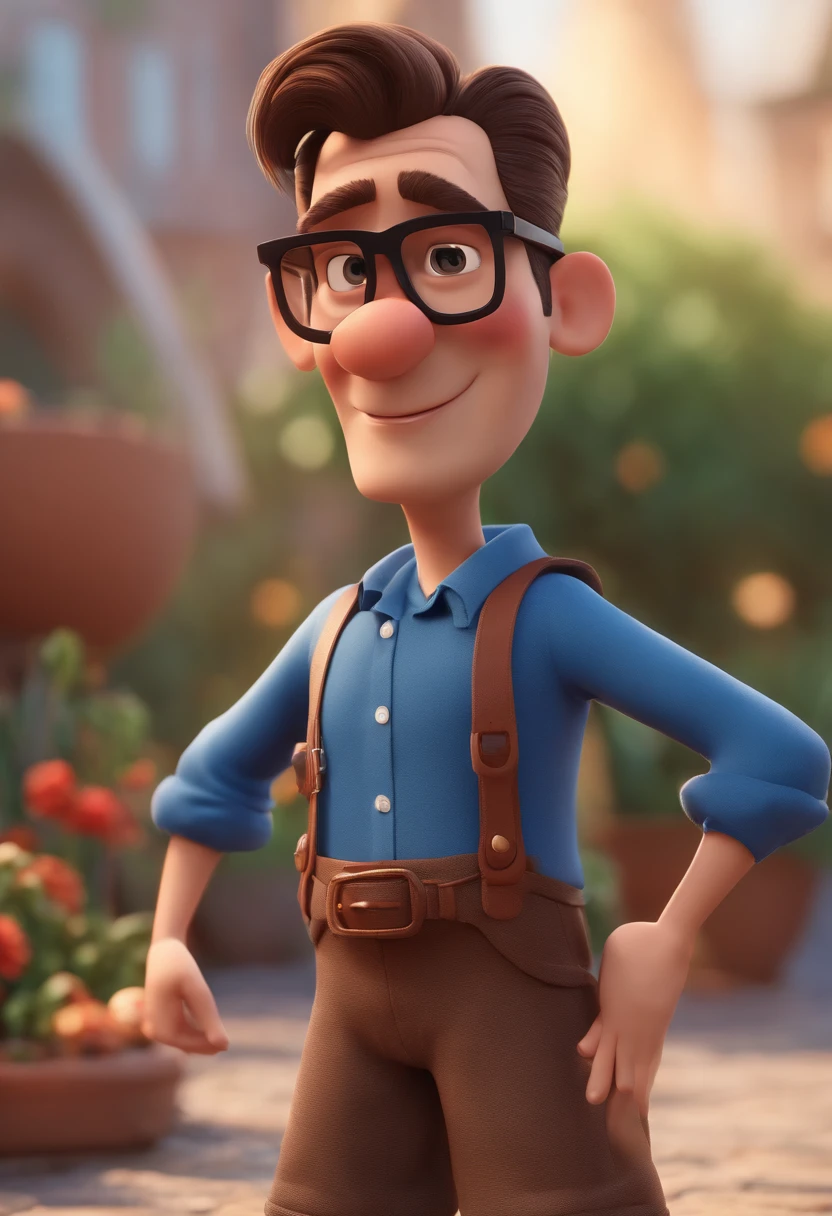 Cartoon character of a man with black glasses and a blue shirt, animation character, Caractere estilizado, animation style rendering, 3D estilizado, Arnold Maya render, 3 d render stylized, toon render keyshot, Personagem 3D, Personagem 3D, 3d rendering stylized, 3 d character render, personagem de desenho animado, Personagem de close up, Pose de personagem, (Estilo Pixar) (master part:1.2) (Bokeh) (best quality) (pele detalhada) (textura detalhada) (8k) (argila) (Cinematic lighting) (foco nítido