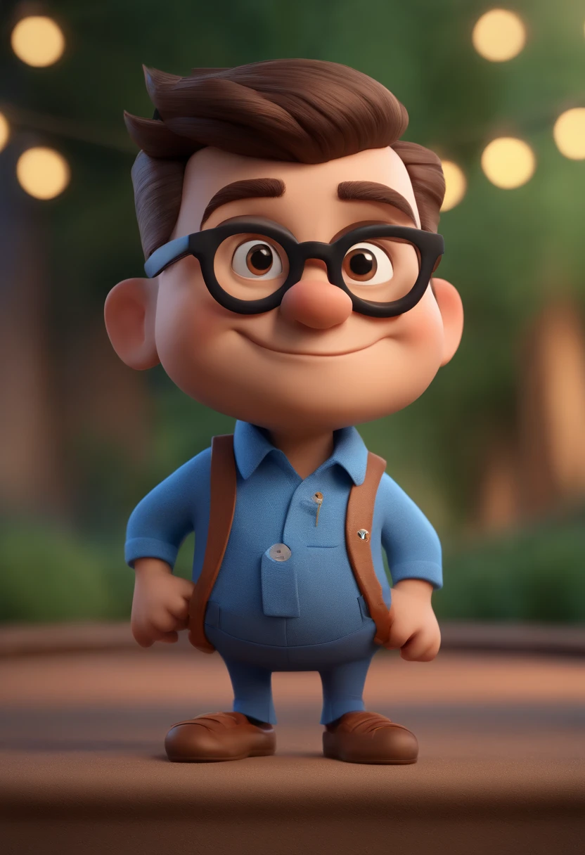 Cartoon character of a man wearing black glasses and a blue shirt, um personagem animado, Caractere estilizado, animation style rendering, 3D estilizado, Arnold Maya render, 3 d render stylized, toon render keyshot, Personagem 3D, Personagem 3D, 3d rendering stylized, 3 d character render, personagem de desenho animado, Personagem de close up, Pose de personagem, (Estilo Pixar) (master part:1.2) (Bokeh) (best quality) (pele detalhada) (textura detalhada) (8k) (argila) (Cinematic lighting) (foco nítido,Senta e vaza a parte superior do corpo