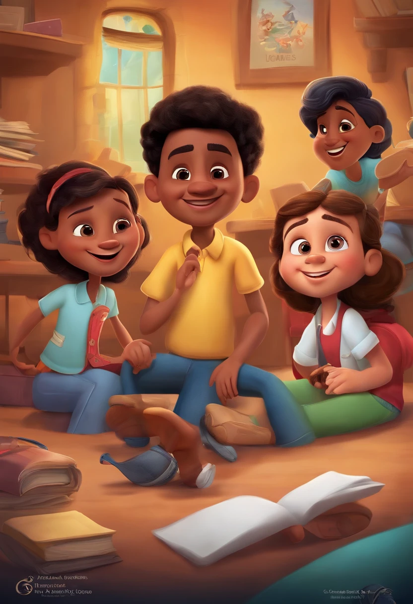 Create a Disney/PIXAR movie cover with the title 'jose gomes'. Create a classroom with computers. Have students use computers.