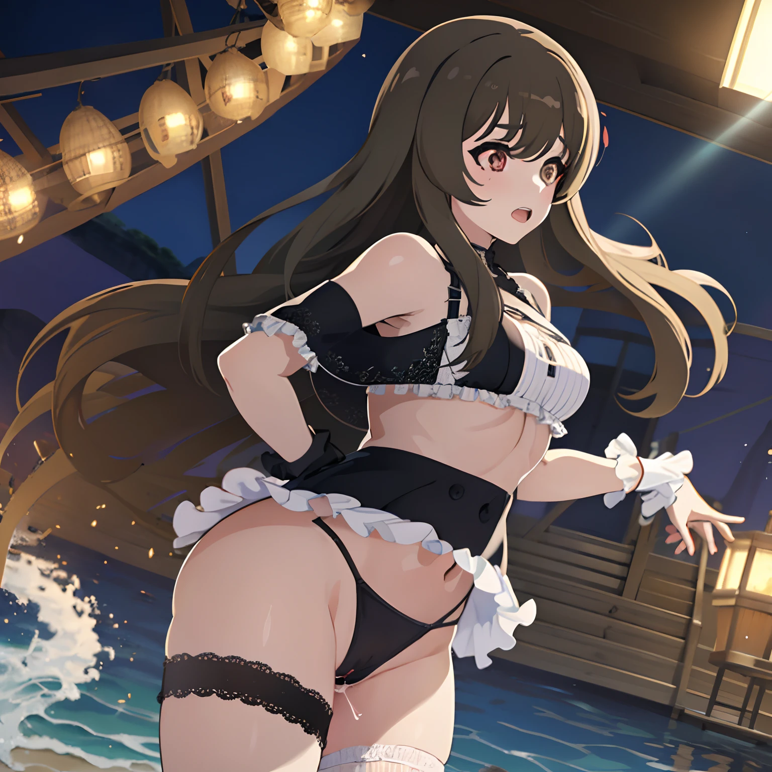 masterpiece, best quality, absurdres , perfect anatomy , Kuo Shenlin ,long hair,((vaginal)),(((sex))),nsfw ,back,curtsey,penis,1girl, 1boy,(((busty))),show off nipple ,bikini ,Lace ,heart shaped pupils, girl trembling with sexual climax ,steam, Lustrous skin, beach, sea , Dramatic light,