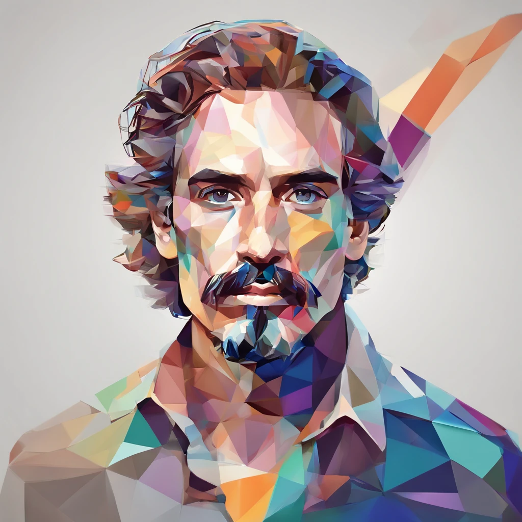 Pintura de um homem com bigode e bigode no rosto, Meia Face, rosto sombrio, arte digital do retrato, Retrato de Chiaroscuro, Autorretrato!!!!, Assista intensamente, portrait symetrical, Meio Retrato, rosto sombreado, Retrato abstrato, Rosto nas sombras, Holofote no meio do rosto, colorido, arte digital, mas foto, Olhar Focado, beleza abstrata, Centrado, looking at the camera, facing camera, nearing perfection, dynamic, altamente detalhado, liso, Crisp Focus, 8k, high-definition resolution, illustration, illustrations by Carne Griffiths and Wadim Kashin, Fundo branco