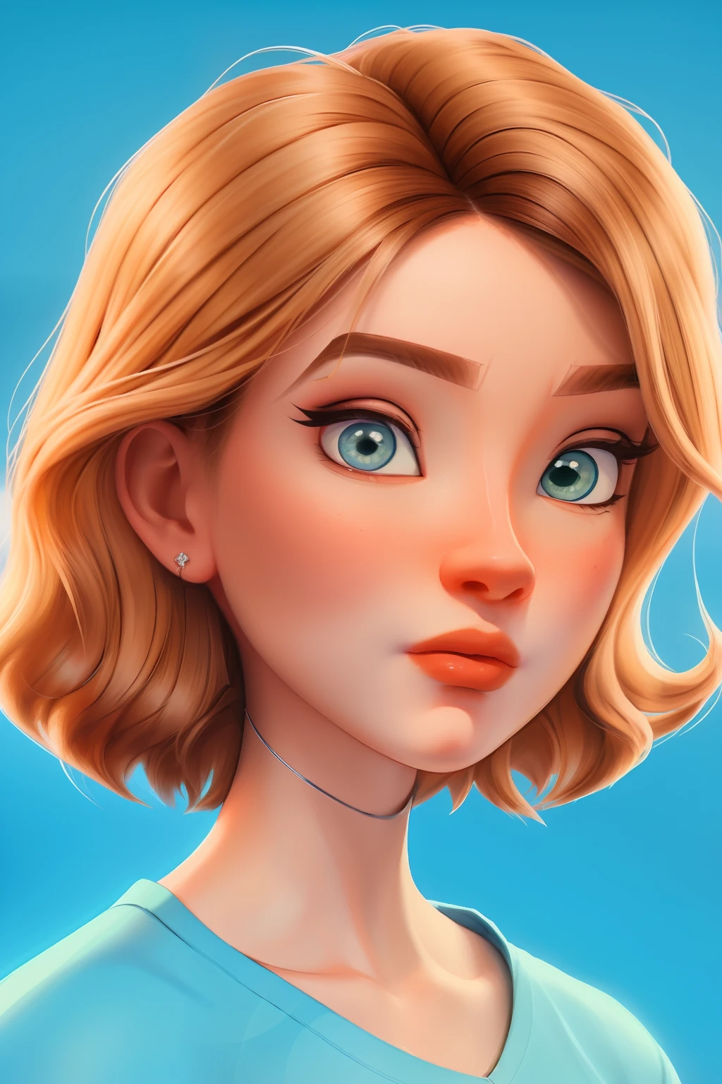 um close up de uma garota de desenho animado com cabelo loiro e olhos verdes, estilo de arte dos desenhos animados, arte dos desenhos animados, retrato de personagem de closeup, estilo de arte fotorrealista, 3D estilizado, estilo de arte realista, 3 d render stylized, Personagem de close up, Cartoon style illustration, Artgerm ; motor 3d unreal, realista estilo 3d, arte disney, retrato estilizado