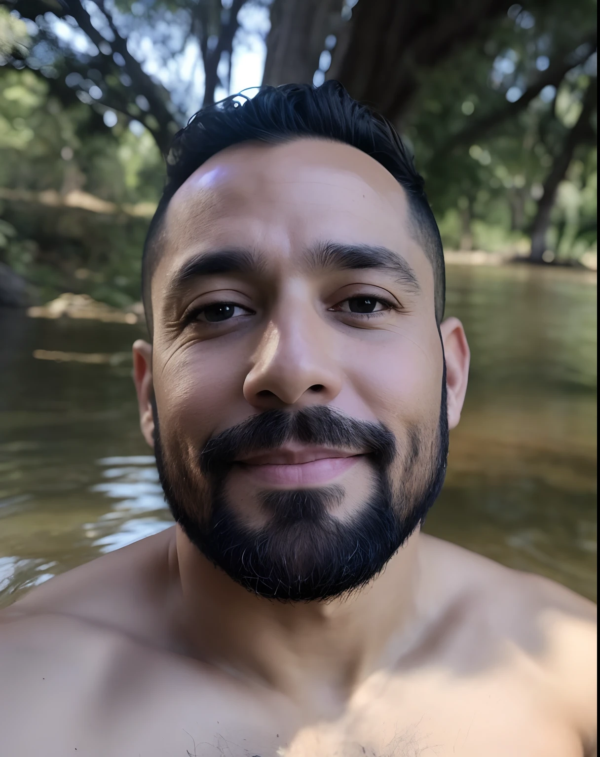 There's a man with a beard and no shirt standing in a river, taken in the early 2020s, cerca de 3 5 anos, Moacir, imagem de perfil, 3 2 anos, 38 anos, foto de perfil, 3 6 anos, (38 anos), andres rios, 2 9 anos, Homem de 4 0 anos