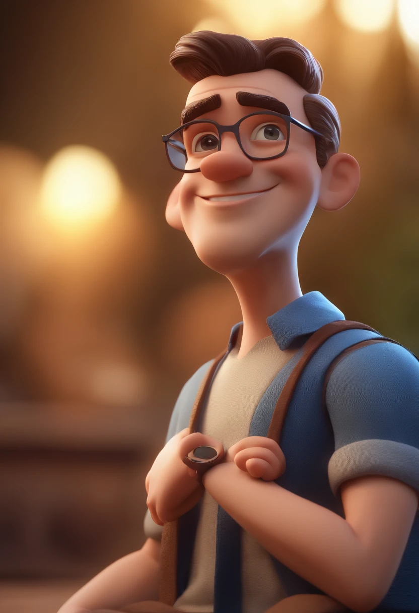 Cartoon character of a man with black glasses and a blue shirt, animation character, Caractere estilizado, animation style rendering, 3D estilizado, Arnold Maya render, 3 d render stylized, toon render keyshot, Personagem 3D, Personagem 3D, 3d rendering stylized, 3 d character render, personagem de desenho animado, Personagem de close up, Pose de personagem, (Estilo Pixar) (master part:1.2) (Bokeh) (best quality) (pele detalhada) (textura detalhada) (8k) (argila) (Cinematic lighting) (foco nítido