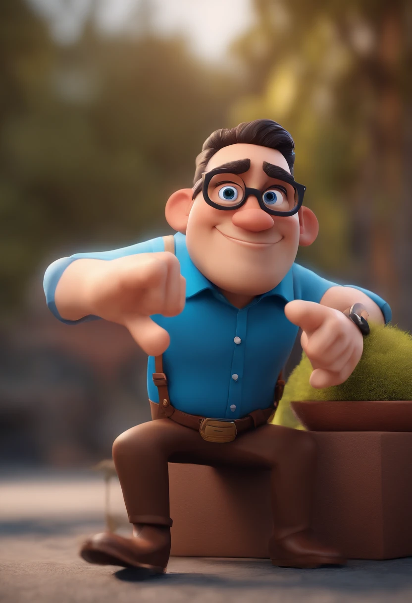 Cartoon character of a man with black glasses and a blue shirt, animation character, Caractere estilizado, animation style rendering, 3D estilizado, Arnold Maya render, 3 d render stylized, toon render keyshot, Personagem 3D, Personagem 3D, 3d rendering stylized, 3 d character render, personagem de desenho animado, Personagem de close up, Pose de personagem, (Estilo Pixar) (master part:1.2) (Bokeh) (best quality) (pele detalhada) (textura detalhada) (8k) (argila) (Cinematic lighting) (foco nítido