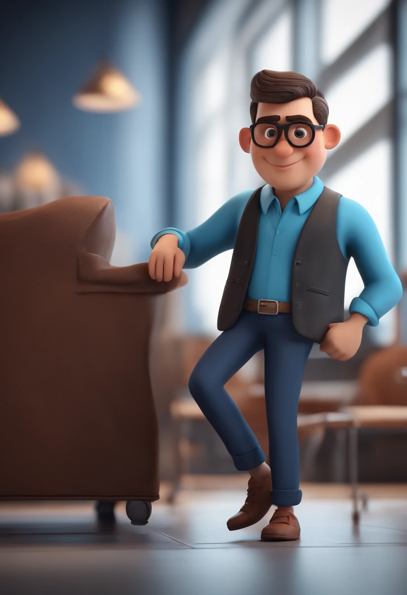 Cartoon character of a man with black glasses and a blue shirt, animation character, Caractere estilizado, animation style rendering, 3D estilizado, Arnold Maya render, 3 d render stylized, toon render keyshot, Personagem 3D, Personagem 3D, 3d rendering stylized, 3 d character render, personagem de desenho animado, Personagem de close up, Pose de personagem, (Estilo Pixar) (master part:1.2) (Bokeh) (best quality) (pele detalhada) (textura detalhada) (8k) (argila) (Cinematic lighting) (foco nítido