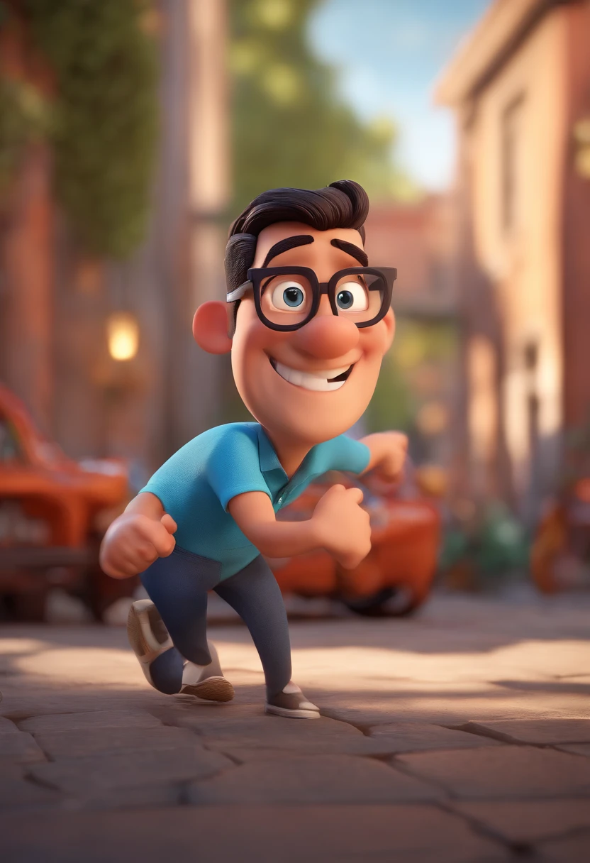 Cartoon character of a man with black glasses and a blue shirt, animation character, Caractere estilizado, animation style rendering, 3D estilizado, Arnold Maya render, 3 d render stylized, toon render keyshot, Personagem 3D, Personagem 3D, 3d rendering stylized, 3 d character render, personagem de desenho animado, Personagem de close up, Pose de personagem, (Estilo Pixar) (master part:1.2) (Bokeh) (best quality) (pele detalhada) (textura detalhada) (8k) (argila) (Cinematic lighting) (foco nítido