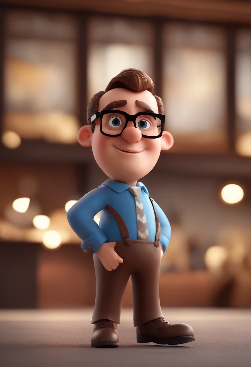 Cartoon character of a man with black glasses and a blue shirt, animation character, Caractere estilizado, animation style rendering, 3D estilizado, Arnold Maya render, 3 d render stylized, toon render keyshot, Personagem 3D, Personagem 3D, 3d rendering stylized, 3 d character render, personagem de desenho animado, Personagem de close up, Pose de personagem, (Estilo Pixar) (master part:1.2) (Bokeh) (best quality) (pele detalhada) (textura detalhada) (8k) (argila) (Cinematic lighting) (foco nítido