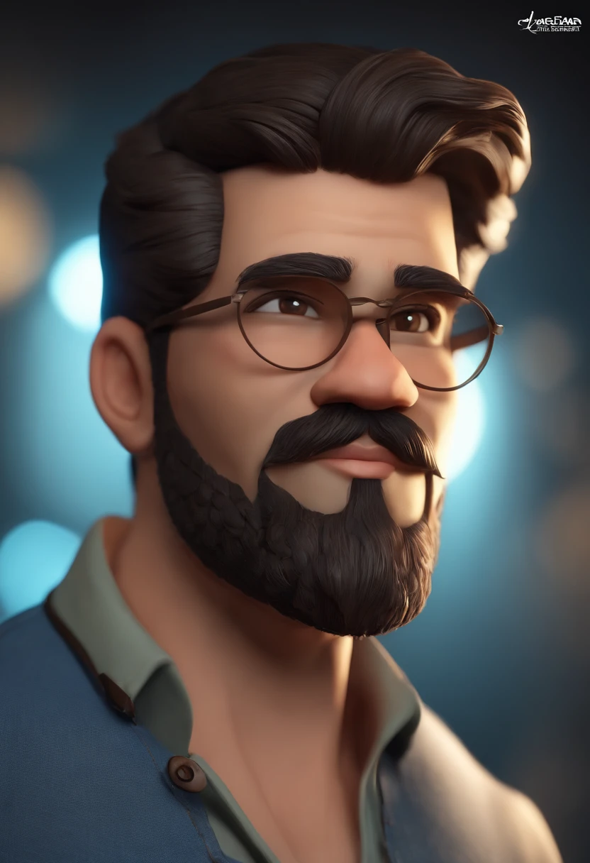 Personaje de dibujos animados de un hombre, tes morena, bayba y bigote cortito, cabello corto oscuro y una camisa azul, animation character, stylized character, Rendering animation styles, with a fishing rod, D estilizado, Arnold Maya render, 3D render estilizado, Toon renderizar keyshot, Personaje 3D, Personaje 3D, Renderizado 3D estilizado, Renderizado de 3 caracteres D, Personaje de dibujos animados, Personaje de primer plano, Pose del personaje, (estilo pixar) (Pieza maestra:1.2) (Bokeh) (La mejor calidad) (Piel detallada) (Textura detallada) (8k) (arcilla) (cinematic lighting) (foco nítido