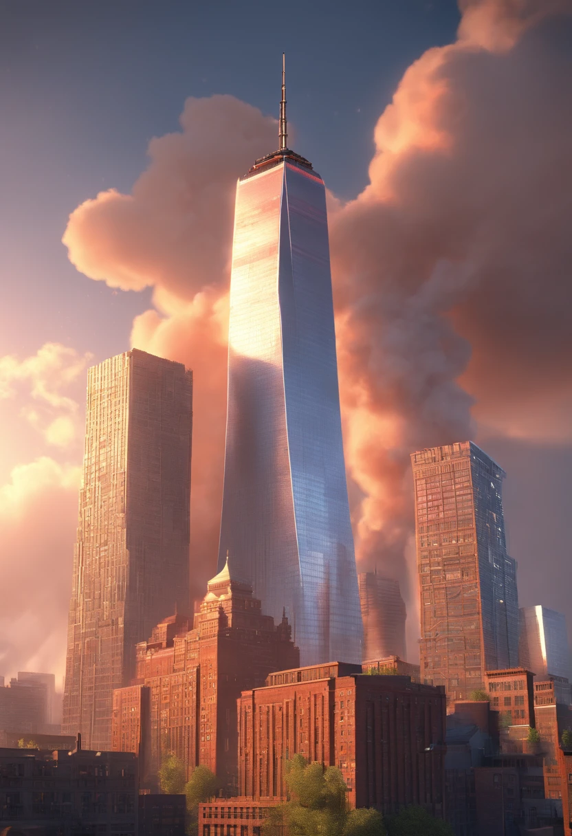 Estilo Pixar, the twin towers being destroyed with a Pixar title written on it: Twin Towers