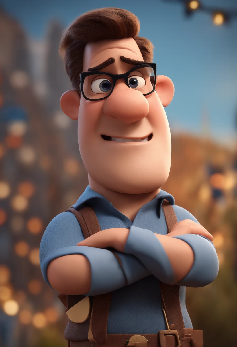 Cartoon character of a man with black glasses and a blue shirt, animation character, Caractere estilizado, animation style rendering, 3D estilizado, Arnold Maya render, 3 d render stylized, toon render keyshot, Personagem 3D, Personagem 3D, 3d rendering stylized, 3 d character render, personagem de desenho animado, Personagem de close up, Pose de personagem,  (Estilo Pixar) (master part:1.2) (Bokeh) (best quality) (pele detalhada) (textura detalhada) (8k) (argila) (Cinematic lighting) (foco nítido