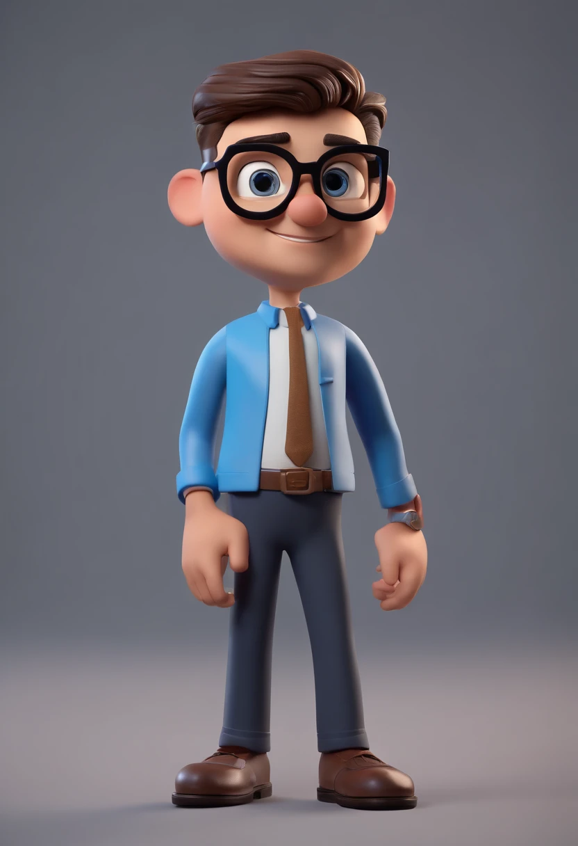 Cartoon character of a man wearing black glasses and a blue shirt, um personagem animado, Caractere estilizado, animation style rendering, 3D estilizado, Arnold Maya render, 3 d render stylized, toon render keyshot, Personagem 3D, Personagem 3D, 3d rendering stylized, 3 d character render, personagem de desenho animado, Personagem de close up, Pose de personagem, (Estilo Pixar) (master part:1.2) (Bokeh) (best quality) (pele detalhada) (textura detalhada) (8k) (argila) (Cinematic lighting) (foco nítido,Senta e vaza a parte superior do corpo