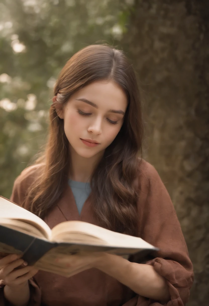 a girl,fechar para cima, vestindo camisa branca, Ler um livro, (best quality:1.3), (Altas:1), (circunstanciado:1.3), (incredible:1.3), (perfeito:1.3), (perfection:1.3), (arte da capa do volume:0), (illustration:1.3), Arte por Studio Ghibli