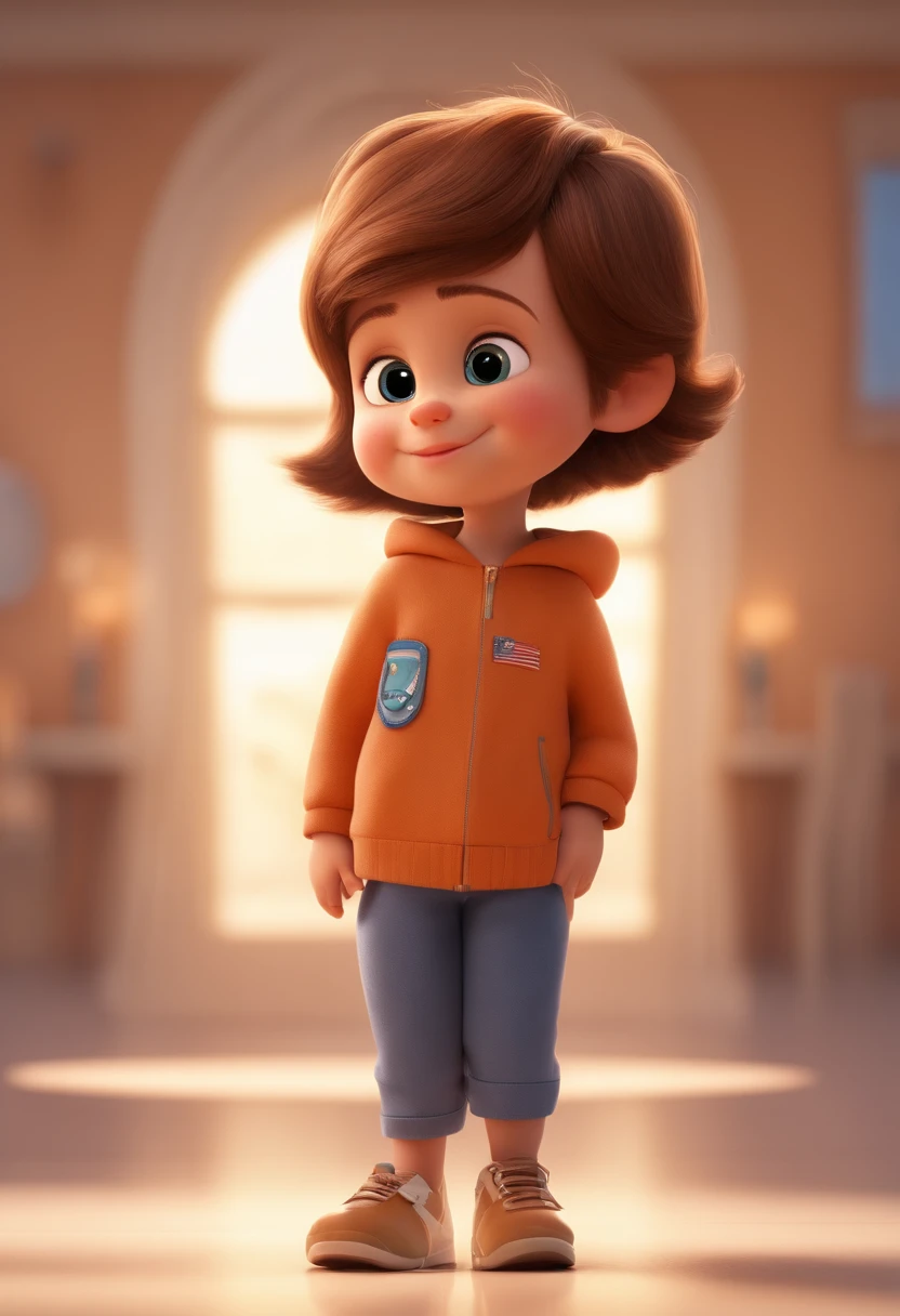 a happy cute ??? standing short hair, vestindo uma fantasia espacial, , fundo branco, barnet, Tom, Estilo Pixar, ....3d, desenhos animados, rosto detalhado, asymmetrical 16k