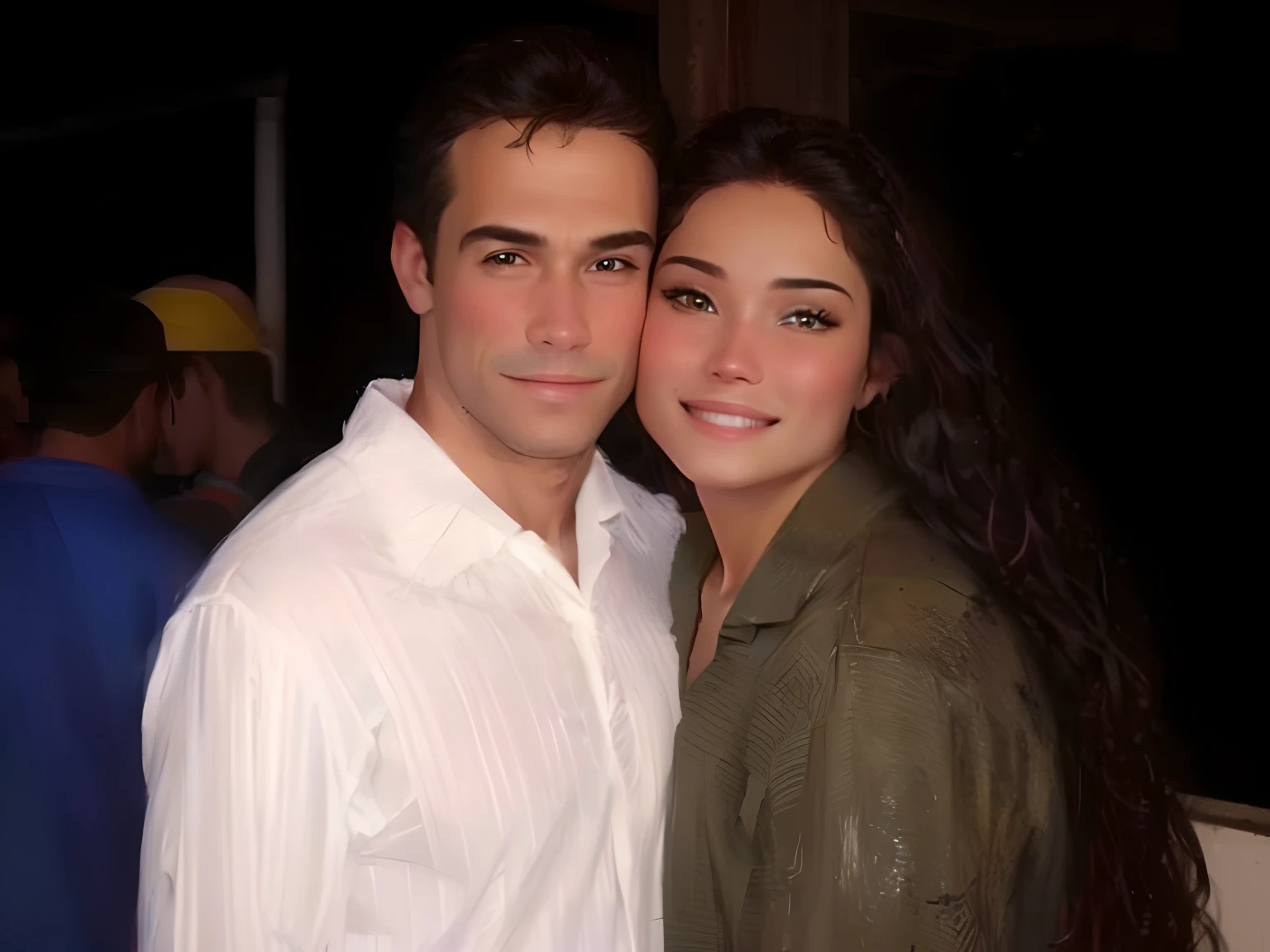 photograph of a dark-haired woman with windblown curls, her hair is intertwined, like a flame against the twilight sky., radiating unbridled beauty, Big breasts, wearing a dress visiting her brother at los angeles california in a house, smiling with her brother