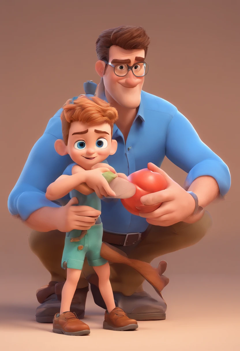 Estilo Pixar: The grown man is holding a naked blue-eyed boy and in his other hand he is holding a pair of scissors and is trying to cut off the boy's testicles,3D Poster,Disney