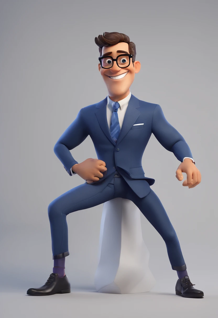 Cartoon character of a man with black glasses and a blue shirt, animation character, Caractere estilizado, animation style rendering, 3D estilizado, Arnold Maya render, 3 d render stylized, toon render keyshot, Personagem 3D, Personagem 3D, 3d rendering stylized, 3 d character render, personagem de desenho animado, Personagem de close up, Pose de personagem,  (Estilo Pixar) (master part:1.2) (Bokeh) (best quality) (pele detalhada) (textura detalhada) (8k) (argila) (Cinematic lighting) (foco nítido